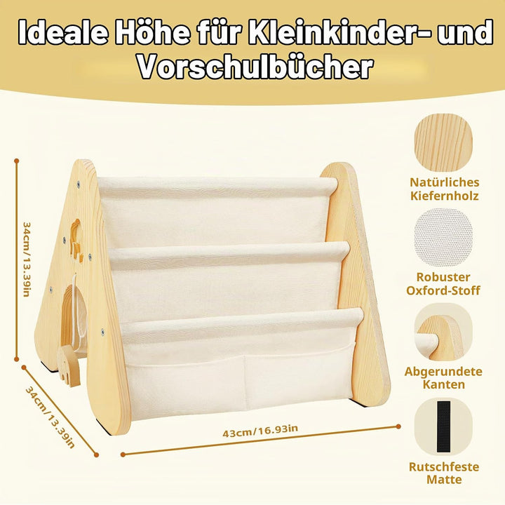 Bücherregal Kinder mit Doppelter Seite, Dreieckige Kinderregal 4-stöckig Montessori Regal für Kinder