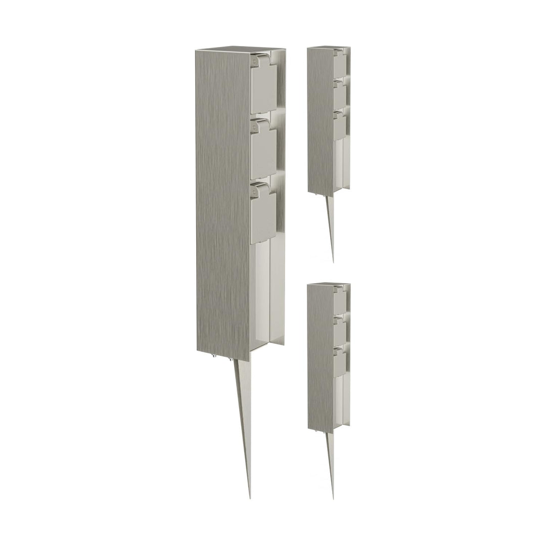 ledscom.de 3 Stück Garten-Steckdosen-Säule POMI mit Erdspiess für aussen, IP44, 3-Fach, Edelstahl, e