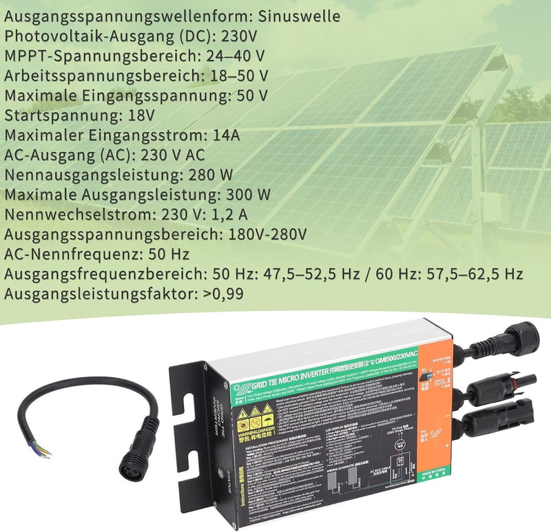 BuyWeek 300W Wechselrichter, MPPT Solar Grid Tie Inverter IP55 Wasserdichter Micro Wechselrichter Re