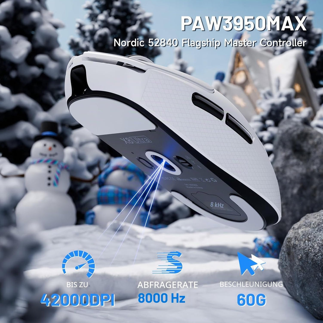ATTACK SHARK X8 Ultra 8KHz Drahtlose Gaming-Maus, 55g Ultraleicht, Nordic 52840, PAW3950MAX, 42KDPI,