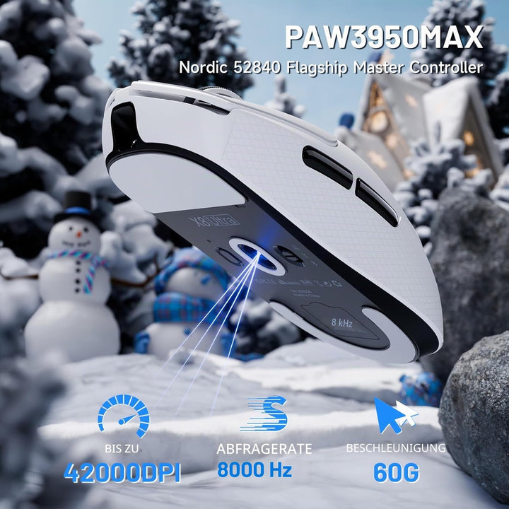 ATTACK SHARK X8 Ultra 8KHz Drahtlose Gaming-Maus, 55g Ultraleicht, Nordic 52840, PAW3950MAX, 42KDPI,