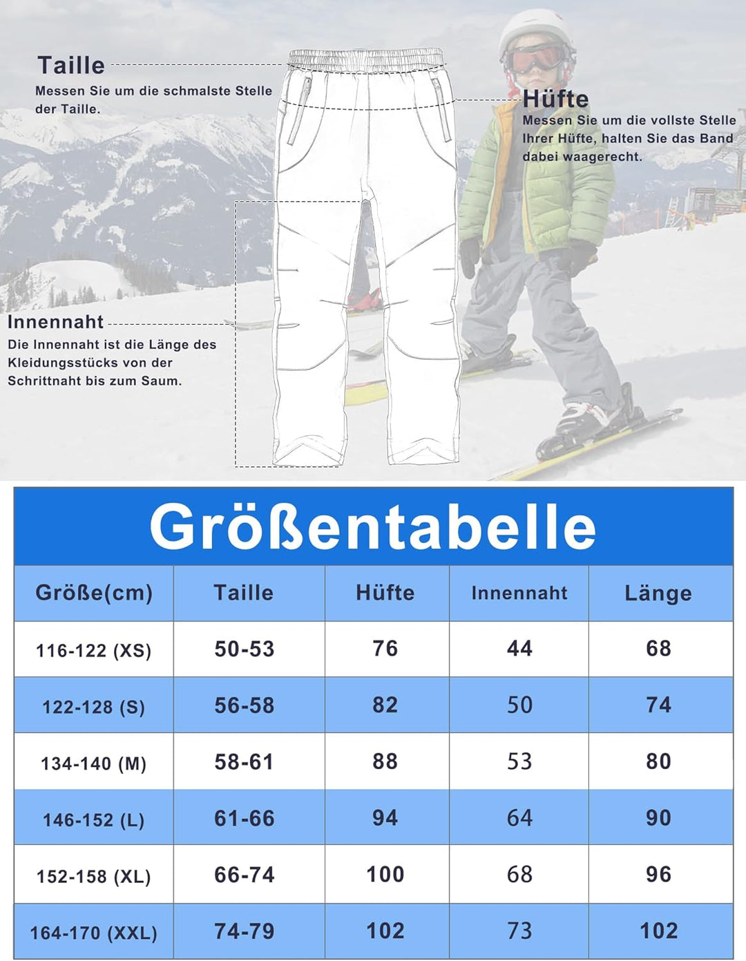 Zzkouine Kinder Softshellhose Schneehose Thermohose Hosen Jungen Mädchen Winterhose Outdoorhose Wand