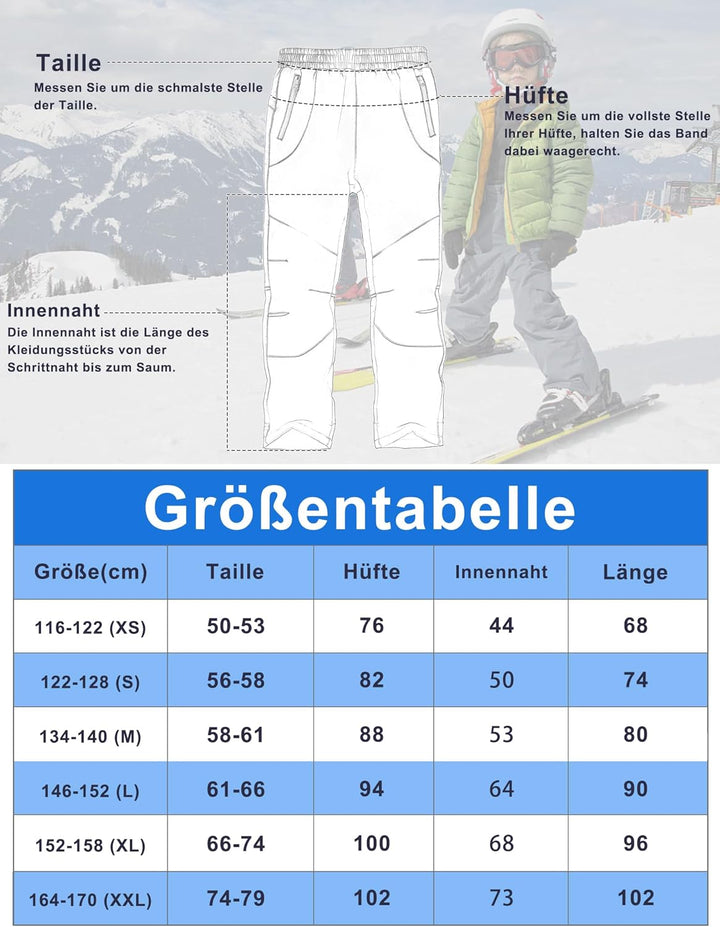Zzkouine Kinder Softshellhose Schneehose Thermohose Hosen Jungen Mädchen Winterhose Outdoorhose Wand