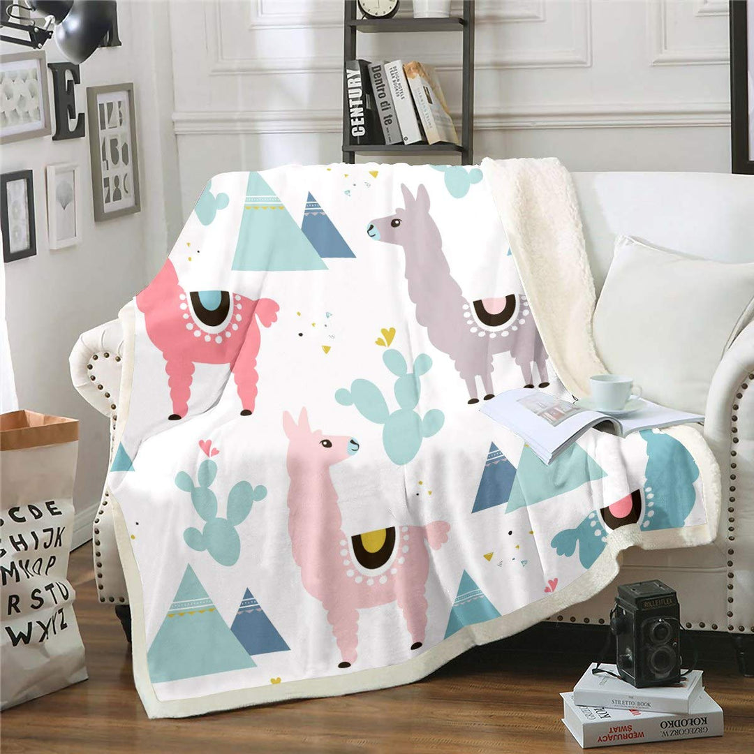 Mädchen Lama Kuscheldecke Schöne Lama Alpaka Design Wohndecke Kaktus Gedruckt Flanell Fleecedecke 15
