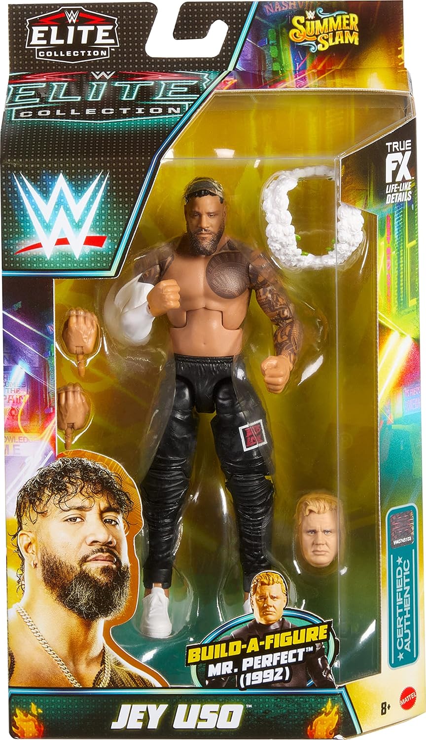 WWE MATTEL Elite Actionfigur SummerSlam Jey USO mit Zubehör und Mr. Perfect Build-A-Figure Parts