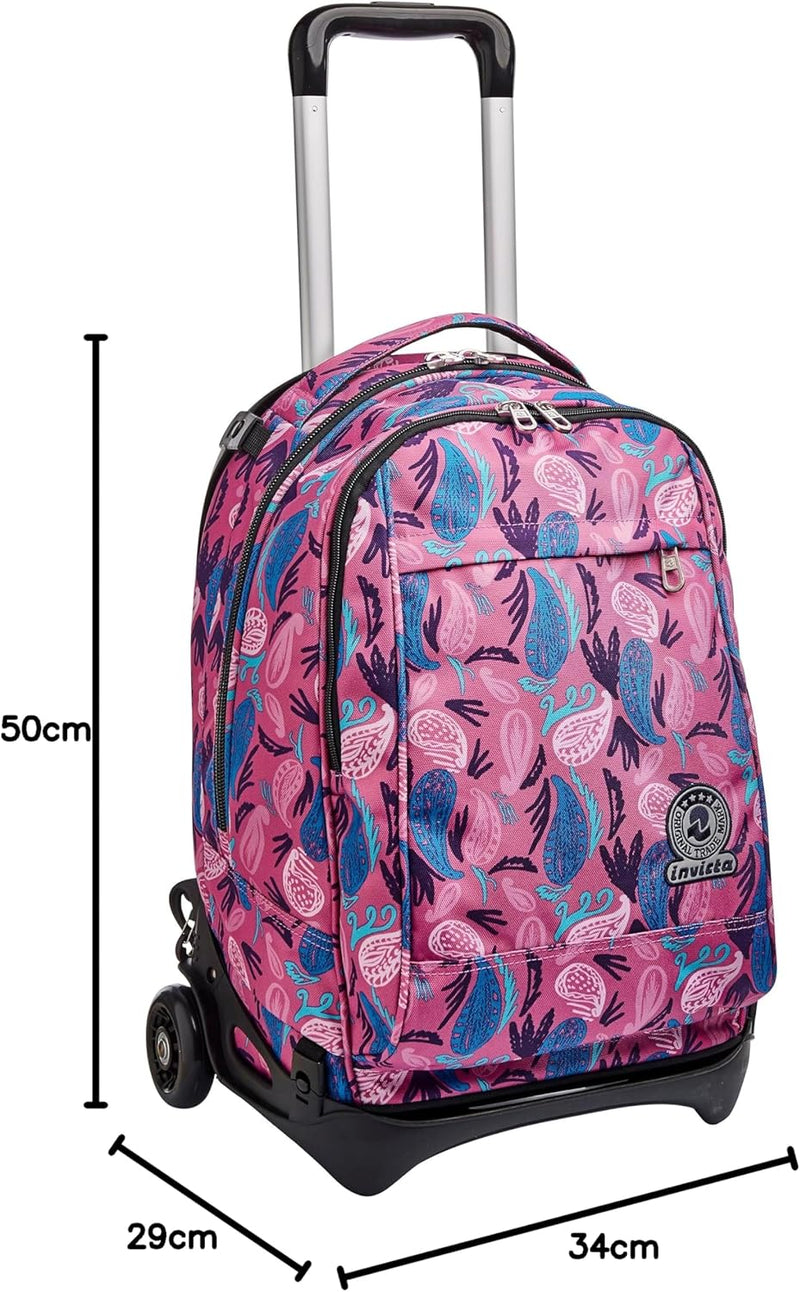 Invicta TROLLEY, Rucksack mit Trolleyfunktion, 3 in 1, Schulranzen mit Rollen, Abnehmbarer Rucksack,