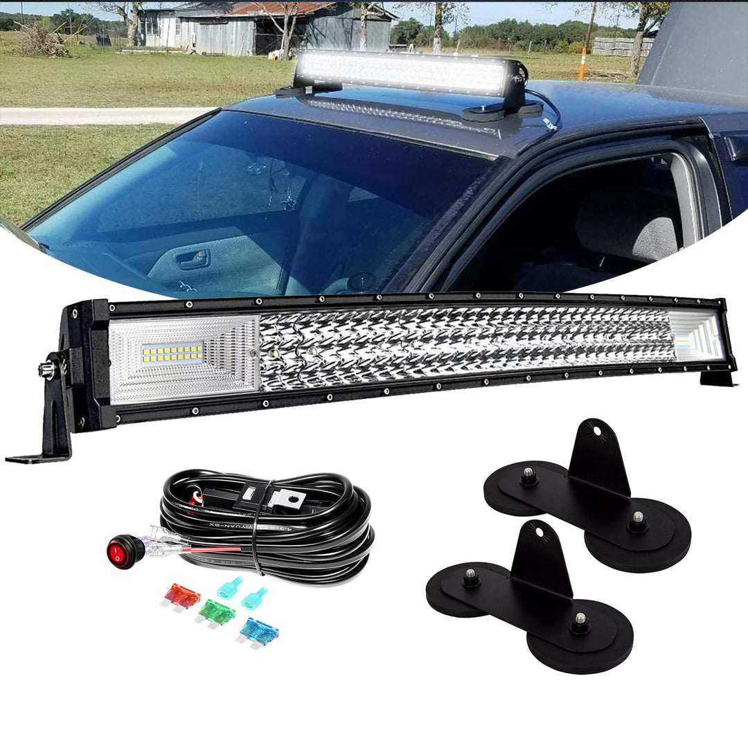 PICAA Gebogen 32 Zoll 405W LED Arbeitsscheinwerfer Bar+Magnetische Halterung+Kabelbaum Kit, Tri-Reih