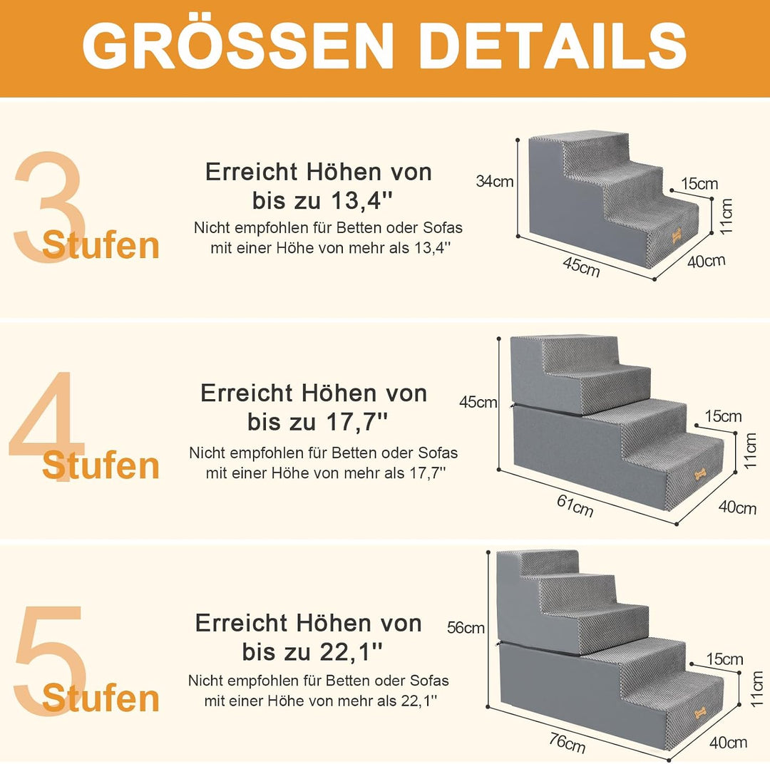 Nepfaivy Hundetreppe für Kleine Hunde 4-Stufig, Hundetreppe Hunderampe für Bett und Sofa aus Hochdic
