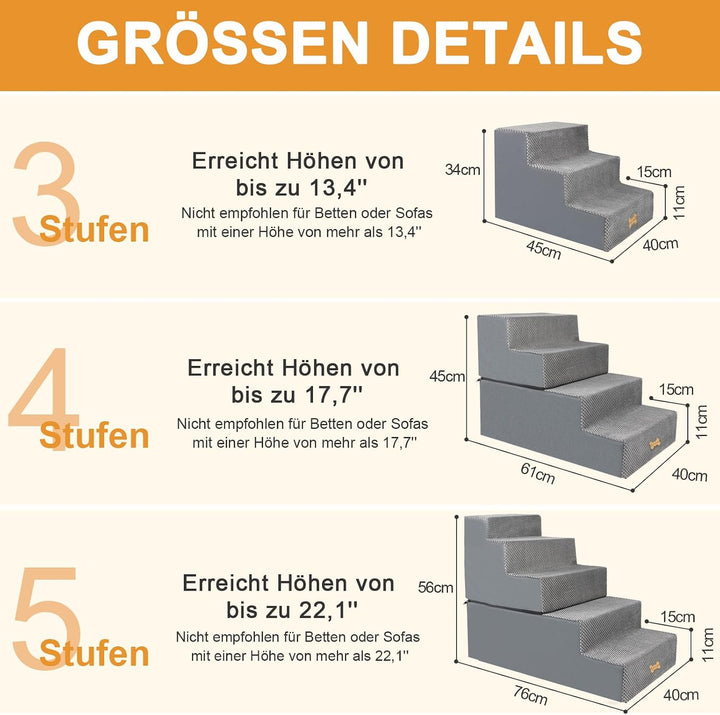 Nepfaivy Hundetreppe für Kleine Hunde 4-Stufig, Hundetreppe Hunderampe für Bett und Sofa aus Hochdic