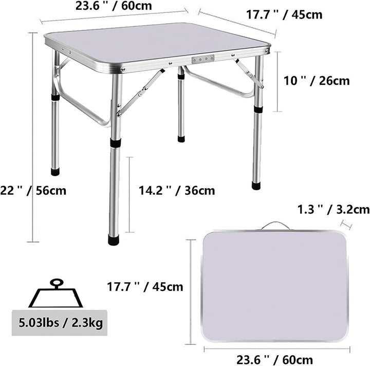 2ft/60cm Klapptisch 2 Einstellbare Höhe Weisser Garten Picknick Camping Tisch mit Tragegriff für Ind