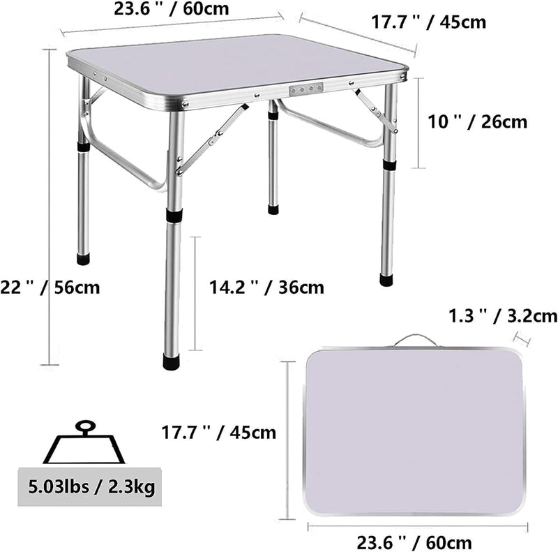 HSHa 2ft/60cm Mesa de campamento plegable Rectangular desayuno Blanco juego impermeable jardín Mesa