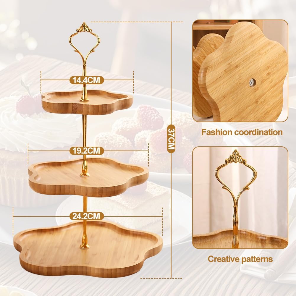 Etagere 3 Etagen, Holz-Cupcake-Ständer, Cupcake Ständer mit Metallgriff, Obst Etagere 3 Stöckig, Tor