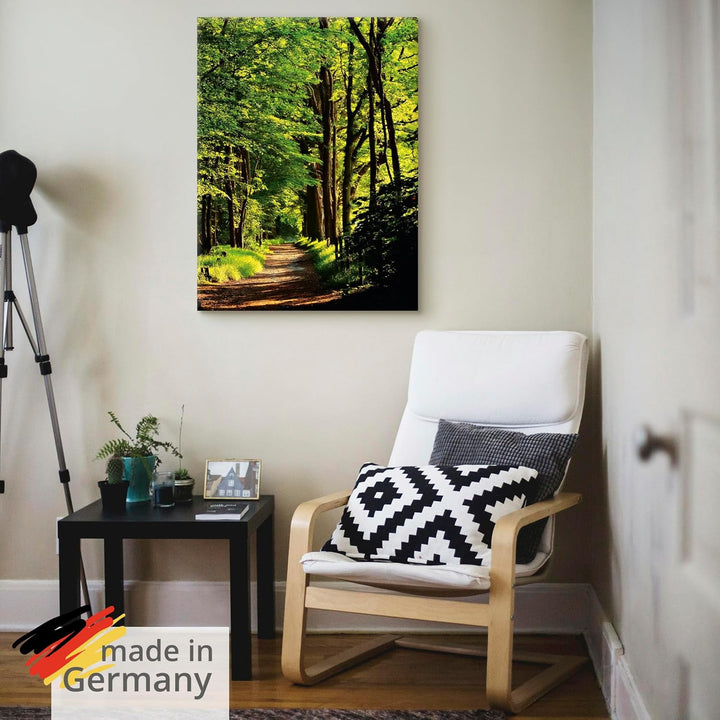 ARTland Leinwandbilder Wandbild Bild Leinwand 60x80 cm Wald Landschaft Natur Frühling Sonne Bäume La