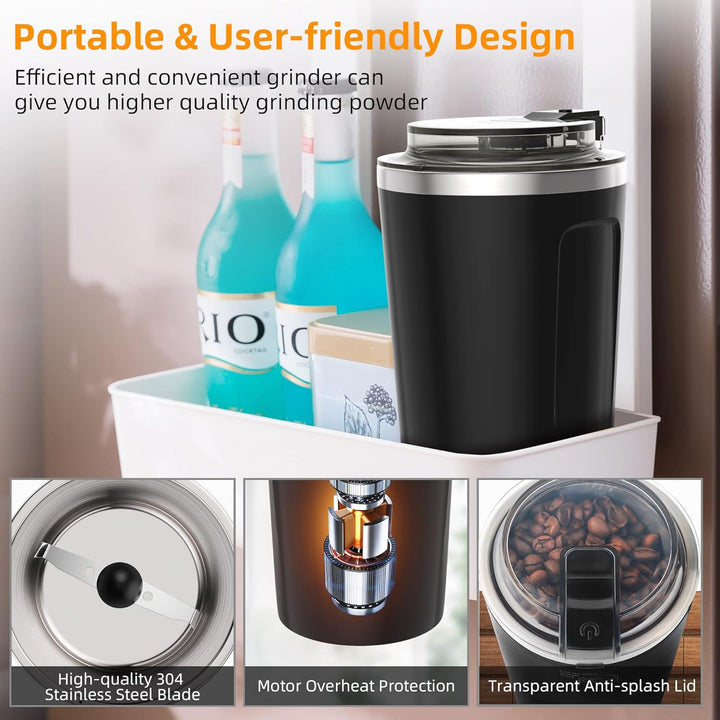 Kaffeemühle, Elektrische Espresso Kaffeebohnen Gewürzmühle, Kaffeeklinge Mühlen,Eins Berühren Tragba