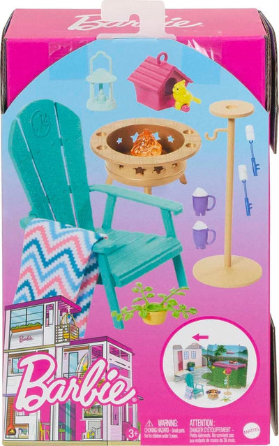 Barbie Möbel- und Zubehör-Set, Barbie Puppenhaus-Dekoration für Garten, Terrasse, Lagerfeuer, Vogelf