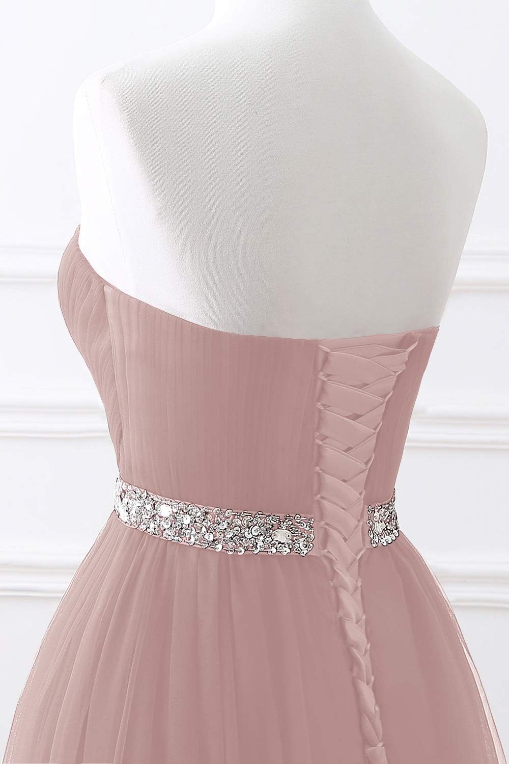 MisShow Abendkleid, Bustier, lang, sexy, mit Pailletten, Schlitten aus Chiffon, 32-46 Gr. 38, Rosa