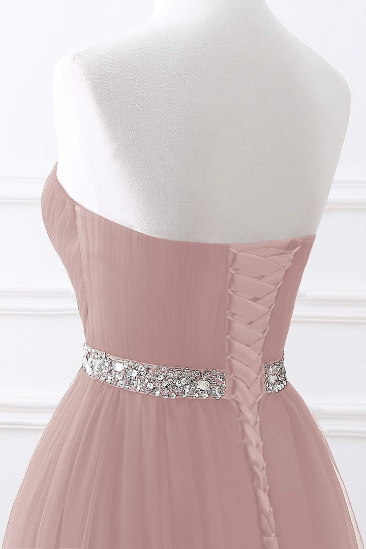 MisShow Abendkleid, Bustier, lang, sexy, mit Pailletten, Schlitten aus Chiffon, 32-46 Gr. 38, Rosa