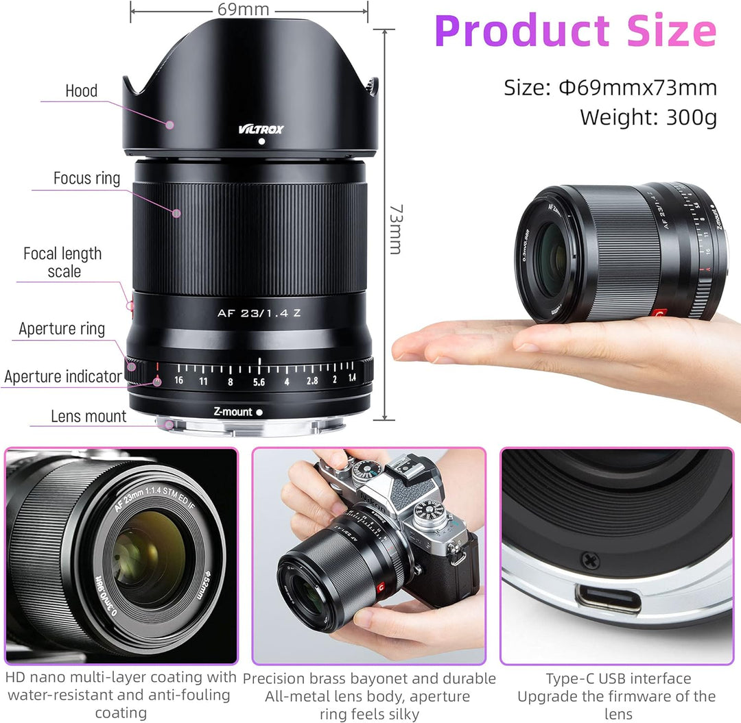 VILTROX 23mm F1.4 Z-Mount Prime Objektiv für Nikon Z fc Z7 II Z6 II Z5 Z6 Z7 Z50 (Festbrennweite, ST
