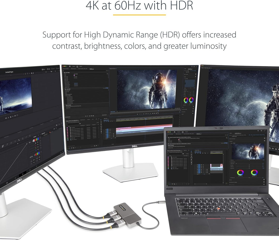StarTech.com 3-Port USB-C Multi-Monitor Adapter, USB-C auf 3X HDMI MST Hub, Dreifach 4K 60Hz HDMI La