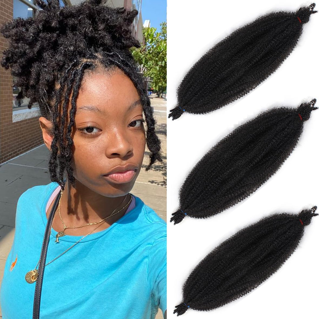 Leeven 8 Zoll Springy Twist Hair for Afro Marley Locs 3 Packs Afro Kinky Curly Marley Braiding Hair