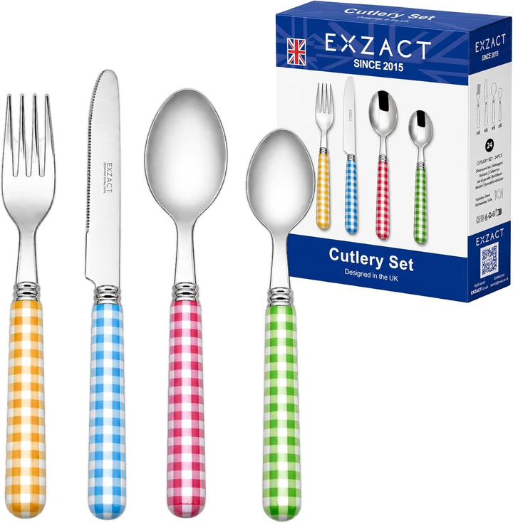 EXZACT Color Edelstahl-Besteck Set 24 Stück - 6 x Tafelgabeln, 6 x Tafelmesser, 6 x Abendessen Löffe
