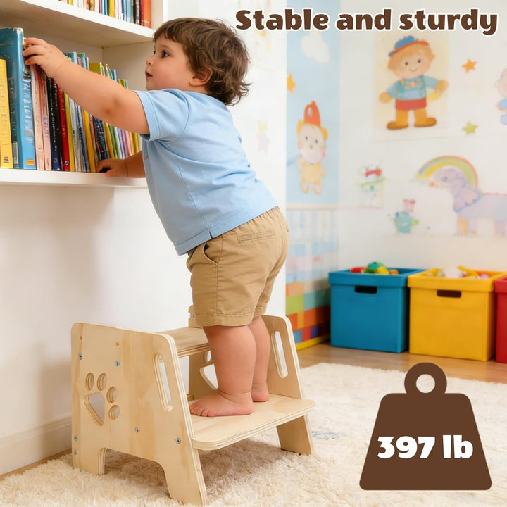 Tritthocker Kinder Holz Tritthocker 2 Stufen mit Griffen 3 Höhenverstellbar rutschfeste Matte Step S