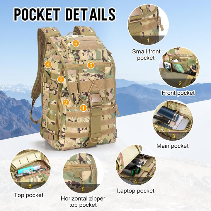 SHANNA Militärrucksack 35L/50L Armee Rucksack Molle, Hohe Kapazität Trekkingrucksack Wanderrucksäcke