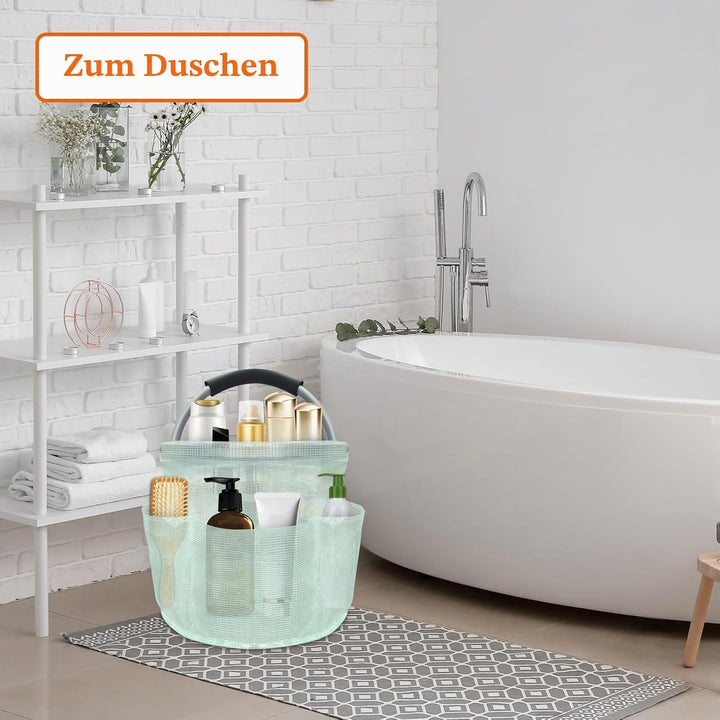 17L Einkaufskorb Faltbar, Strandtasche mit Henkel und 6 Taschen, Tragbarer Putzmittel Organizer aus