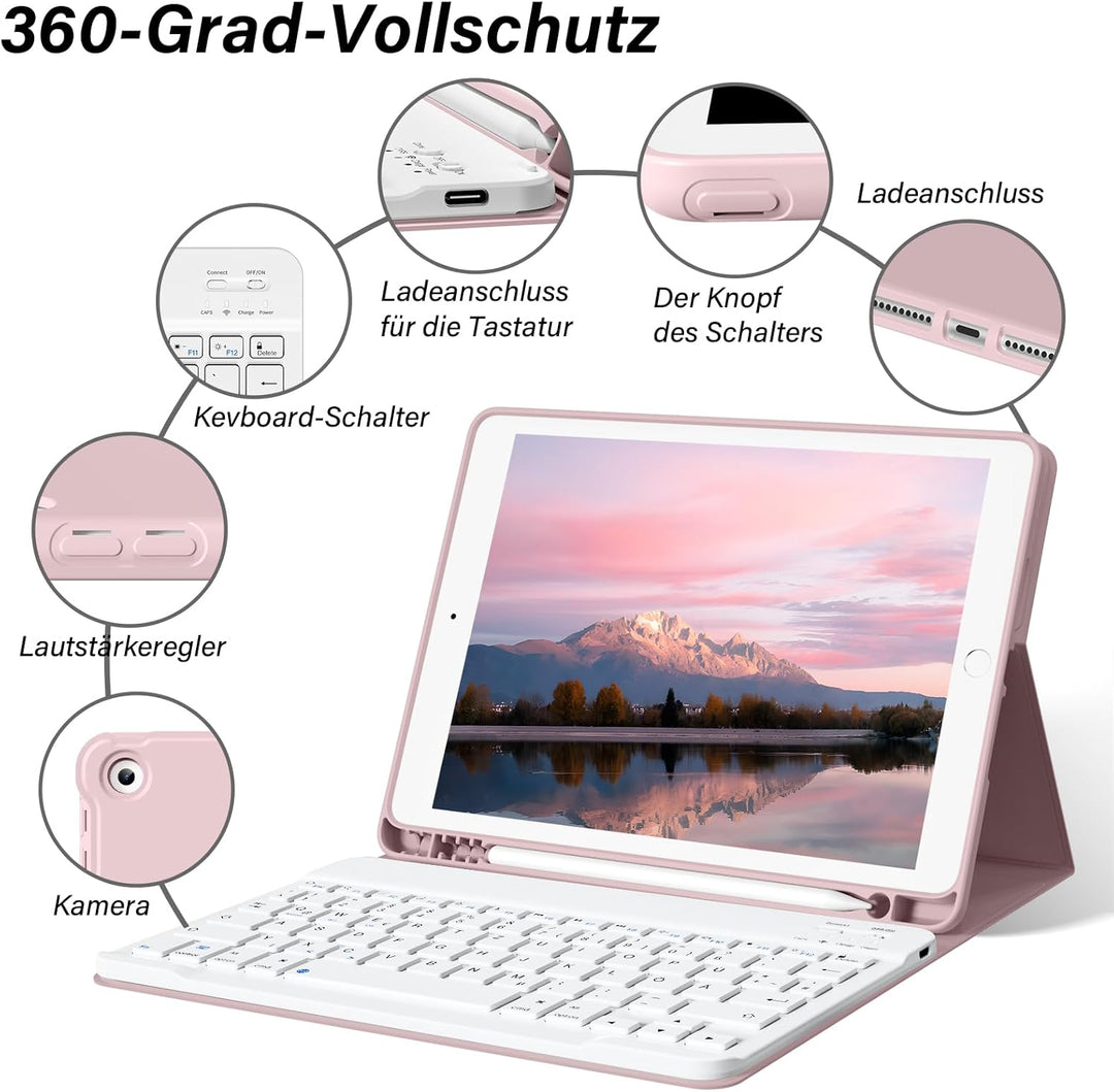 Tastatur Hülle für iPad 10.2 Zoll (9./8./7. Generation - 2021/2020/2019), Soft TPU Rückseite Gehäuse