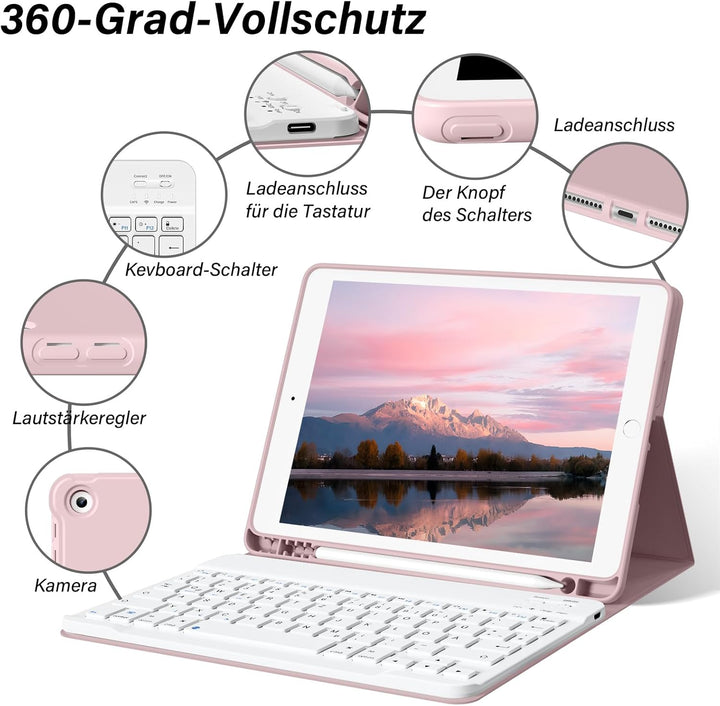 Tastatur Hülle für iPad 10.2 Zoll (9./8./7. Generation - 2021/2020/2019), Soft TPU Rückseite Gehäuse