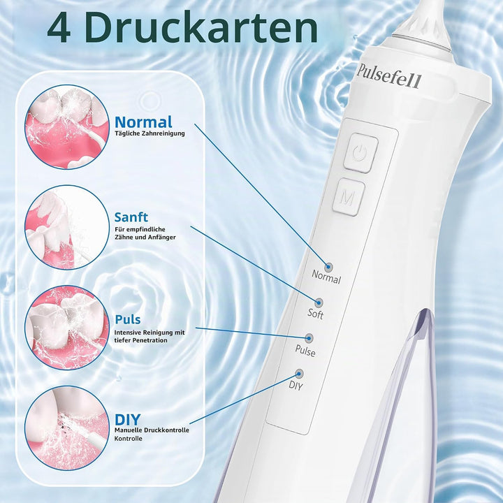 Oral Irrigator Professionell Kabellos, 300 ML Wiederaufladbare Wasserzahnreiniger mit 4 Düsen und 4
