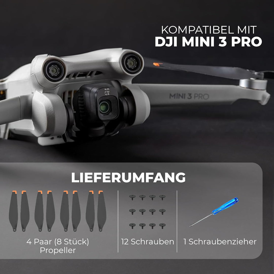 DERAY | Propeller für DJI Mini 3 Pro Drohne, TPU Gummi Spitze, Fly More Combo, leise ersatzpropeller