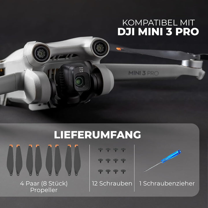 DERAY | Propeller für DJI Mini 3 Pro Drohne, TPU Gummi Spitze, Fly More Combo, leise ersatzpropeller