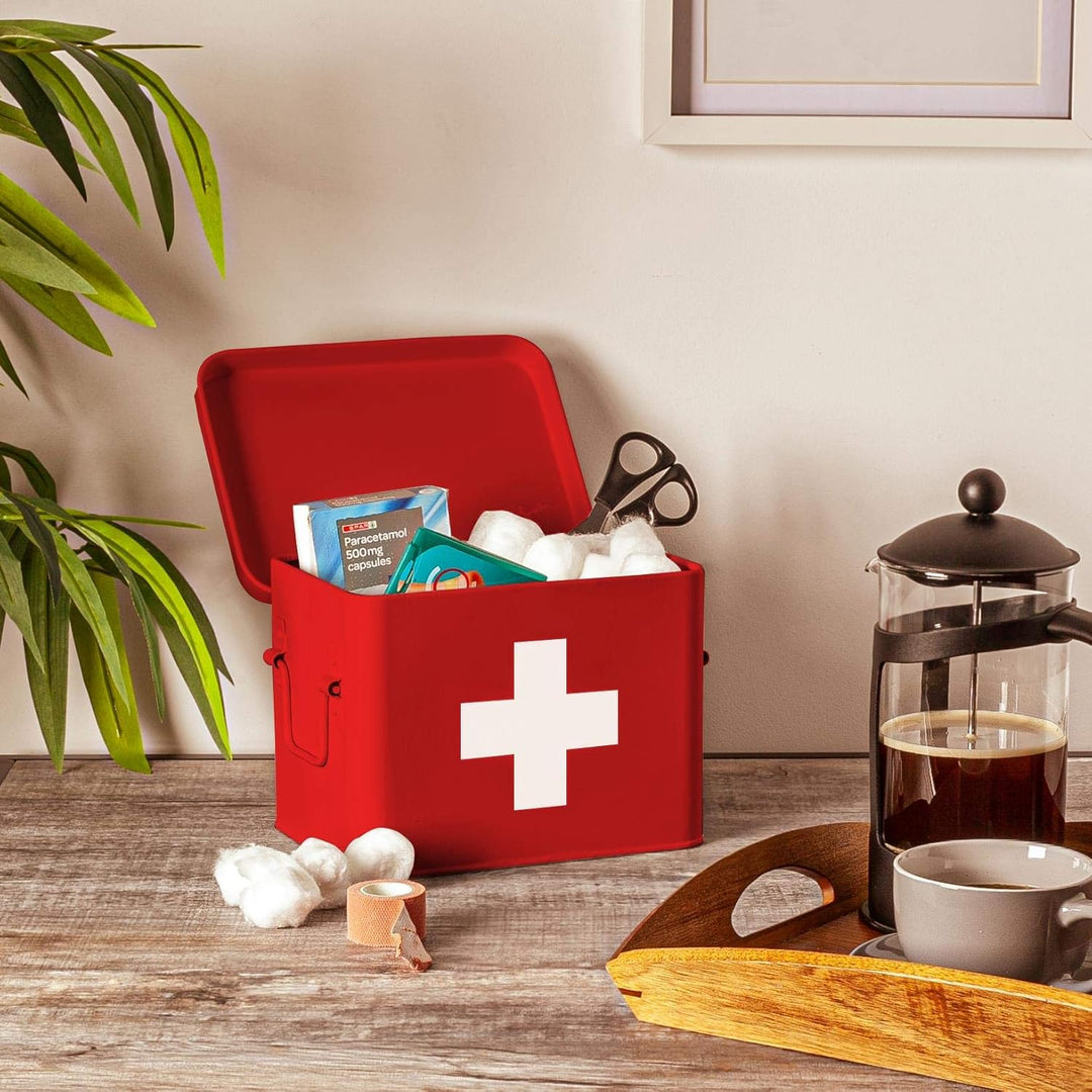 Harbour Housewares Vintage Metal Erste Aid Box - 23cm Rot, Rot