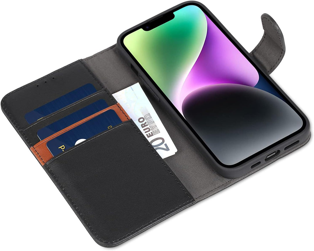 LENSUN Echtleder Hülle für iPhone 14, Handyhülle [Echtes Leder][Magnetverschluss][RFID Schutz] Handy