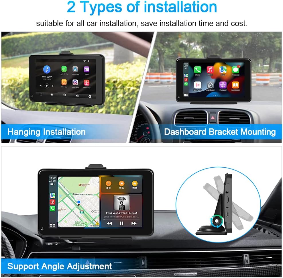 Podofo Wireless Apple Carplay & Android Auto Tragbares Autoradio, 7 Zoll Auto Radio Stereo mit Bluet