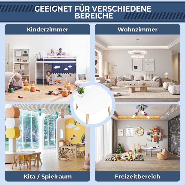 Rebecca Mobili Set Kindertisch und 2 Stühle, Kindertisch mit Stühlen, Weiss Braun, MDF Kiefer, für M