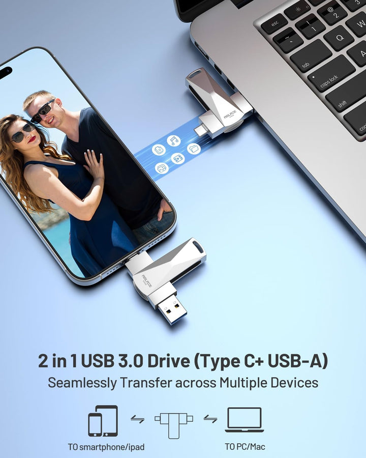ABLAZE 64 GB USB C Stick, Dual USB 3.0 + Typ C, kompatibel mit iPhone 16/15, Android-Smartphones, Co