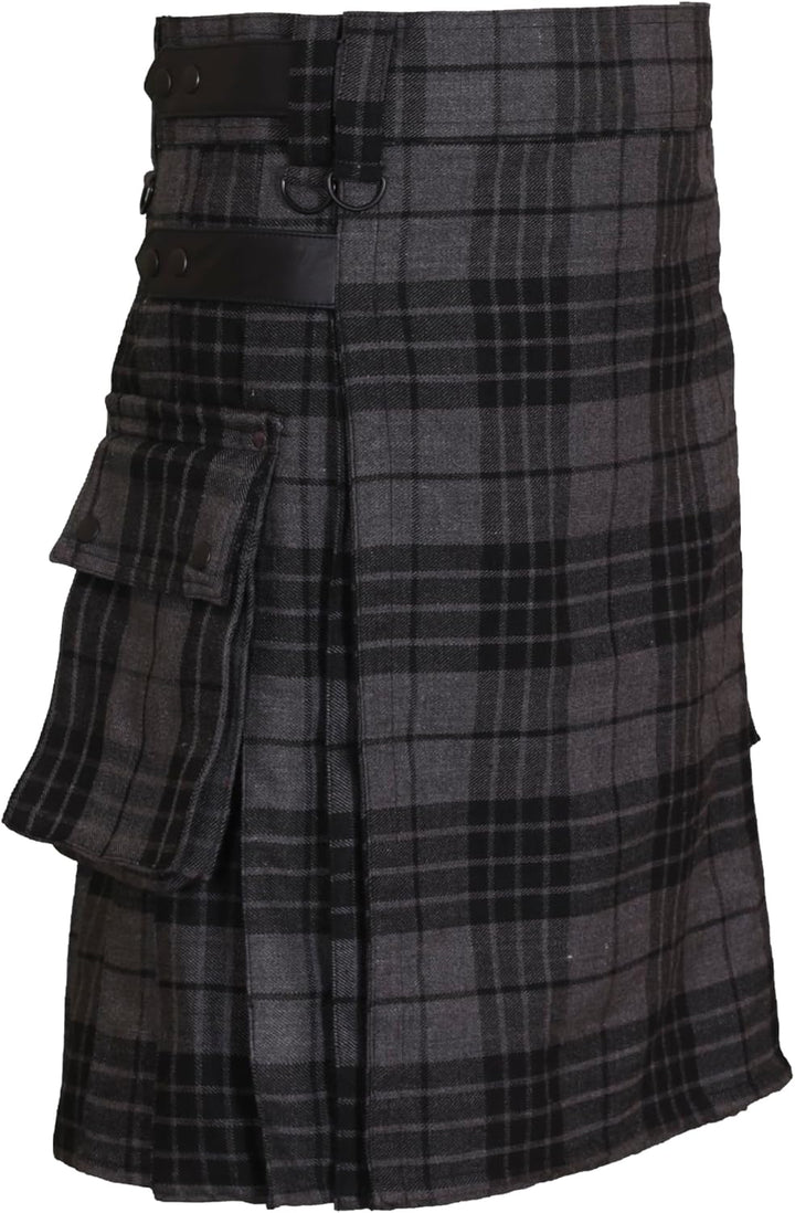 All Kilts Sports Utility-Kilt für Herren aus Acrylwolle mit Lederriemen, Dark Grey Watch 34