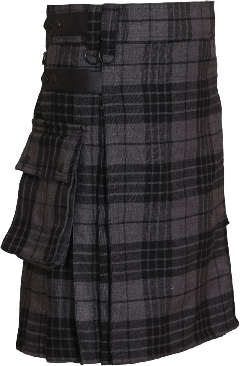 All Kilts Sports Utility-Kilt für Herren aus Acrylwolle mit Lederriemen Dark Grey Watch 30, Dark Gre