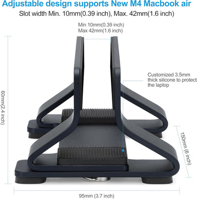 Psitek Aluminium Vertikaler Laptop Ständer Halter Dock, aufrechter Speicher, Einstellbare Slot Breit