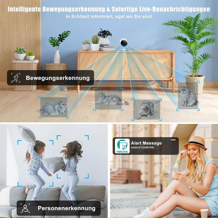 VISION WELL Mini 2K Überwachungskamera Innen- & Aussenbereich, für Zuhause, Haustiere & Babys, Beweg