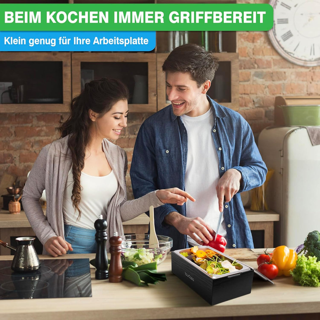 YourCasa Biomülleimer Küche 4,3 L - Komposteimer im Naturholz-Design mit Edelstahl-Einsatz & Deckel
