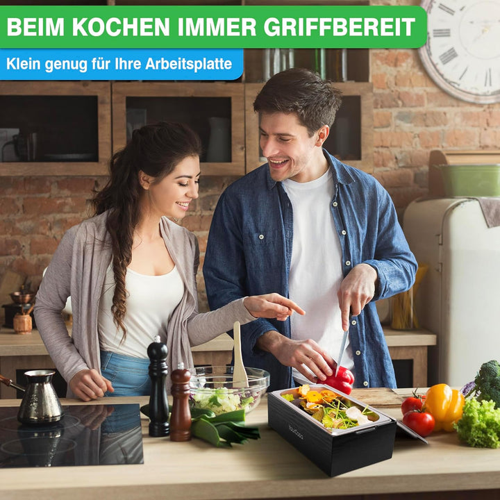 YourCasa Biomülleimer Küche 4,3 L - Komposteimer im Naturholz-Design mit Edelstahl-Einsatz & Deckel