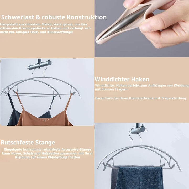 Kleiderbügel aus Metall, 10 Stück, 42 cm, Silber, mit Anti-Rutsch-Gummierung & integriertem Hosenbüg