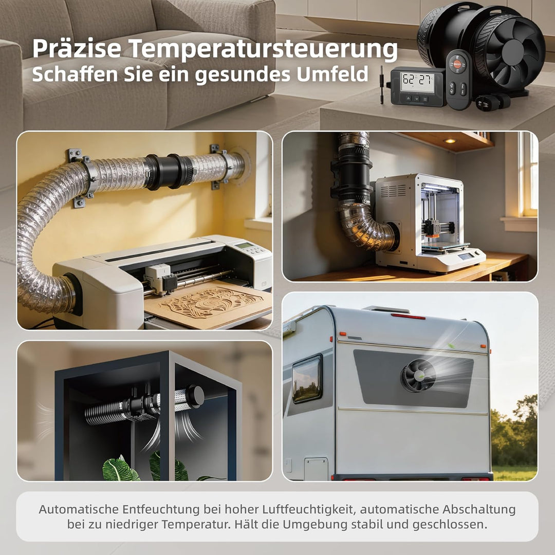 MOCINE 100mm Rohrventilator mit Drehzahlregler, Upgrade mit Montagebasis & Aufhängeseil, Leiser Inli
