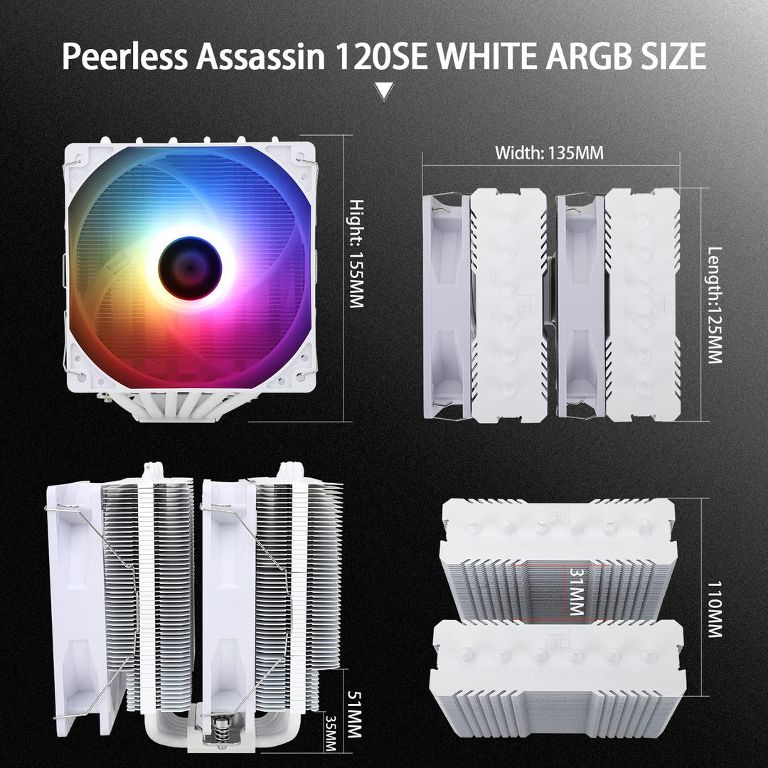 Thermalright Peerless Assassin 120 SE ARGB CPU-Luftkühler, 6 Heatpipes, Dual 120 mm TL-C12CW-S Lüfte