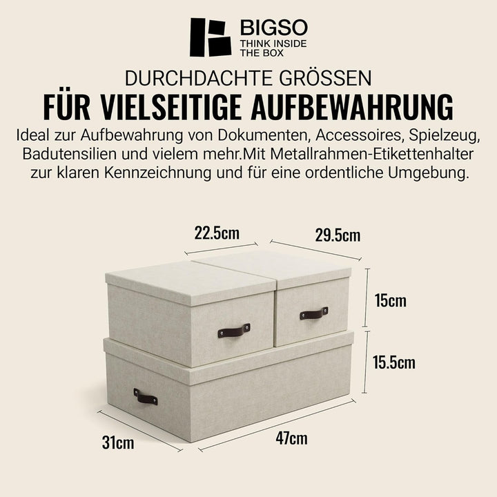 BIGSO BOX OF SWEDEN INGE 3er-Set Aufbewahrungsboxen für das Schlaf-, Kinder-, Arbeits- oder Badezimm