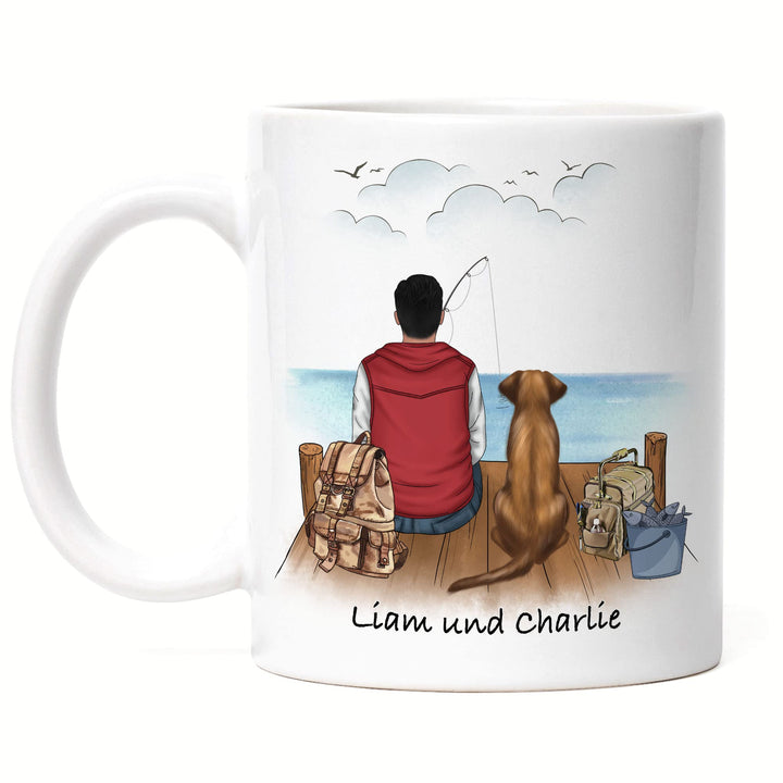 Angler &amp; Hund Tasse Personalisiert Individuell mit Name Angeln Fischen Geschenk Opa Vater zum Vatert