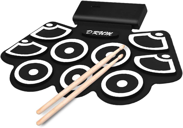 COSTWAY 9 Pads E-Drum, elektronisches Schlagzeug Set mit Bluetooth, Roll-Up-Trommel inkl. Pedale und